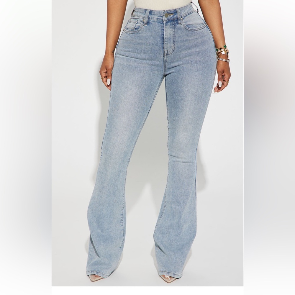 Light blue denim flare jeans